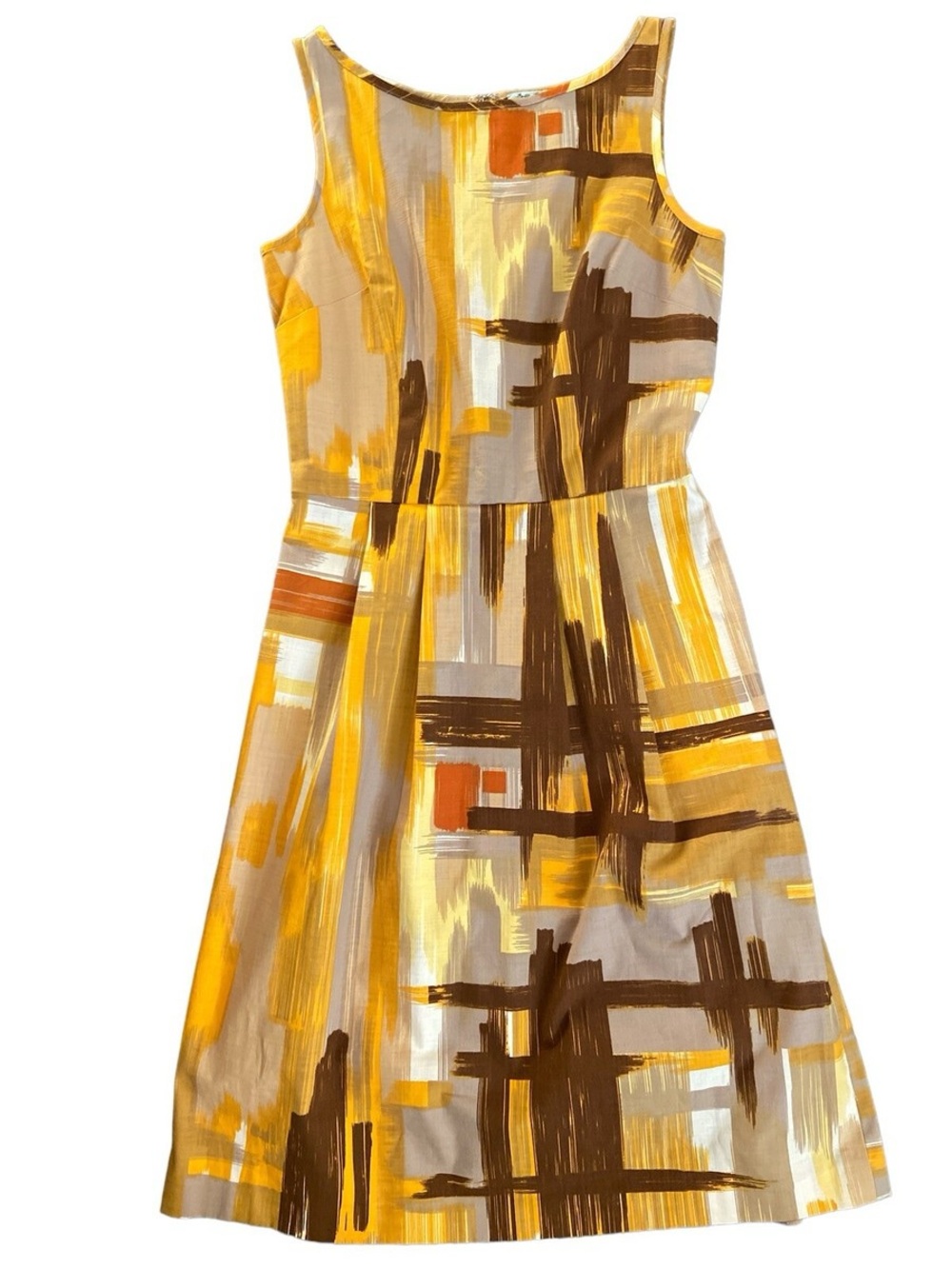 Tabitha Yellow & Brown Abstract Brushstroke Sleeveless Dress